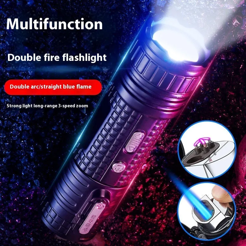 TH727 multi-function metal flashlight lighter showing camouflage colour option with both lighting functions