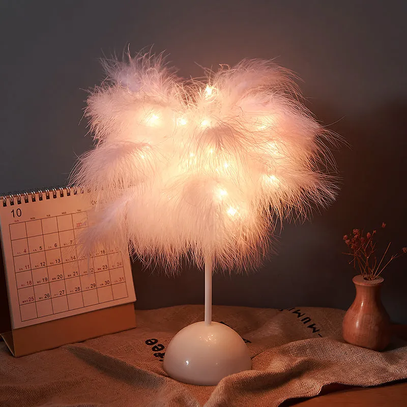 Feather lamp with remote control, USB and battery power, soft night light for bedside or desk
