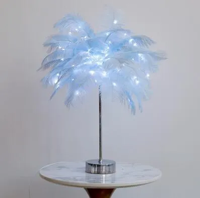 Feather lamp with remote control, USB and battery power, soft night light for bedside or desk