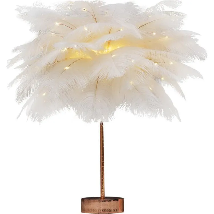 Feather lamp with remote control, USB and battery power, soft night light for bedside or desk