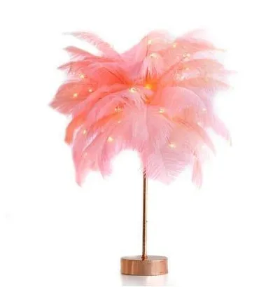 Feather lamp with remote control, USB and battery power, soft night light for bedside or desk