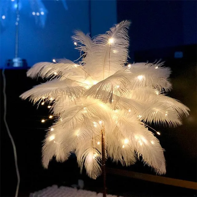 Feather lamp with remote control, USB and battery power, soft night light for bedside or desk
