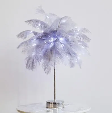 Feather lamp with remote control, USB and battery power, soft night light for bedside or desk