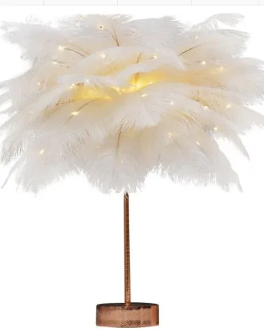 Feather lamp with remote control, USB and battery power, soft night light for bedside or desk