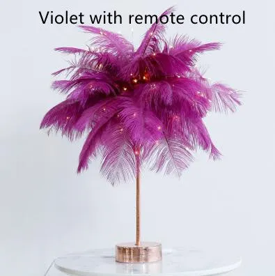 Feather lamp with remote control, USB and battery power, soft night light for bedside or desk