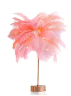 Feather lamp with remote control, USB and battery power, soft night light for bedside or desk