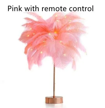 Feather lamp with remote control, USB and battery power, soft night light for bedside or desk