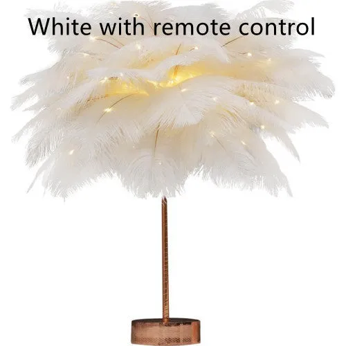 Feather lamp with remote control, USB and battery power, soft night light for bedside or desk