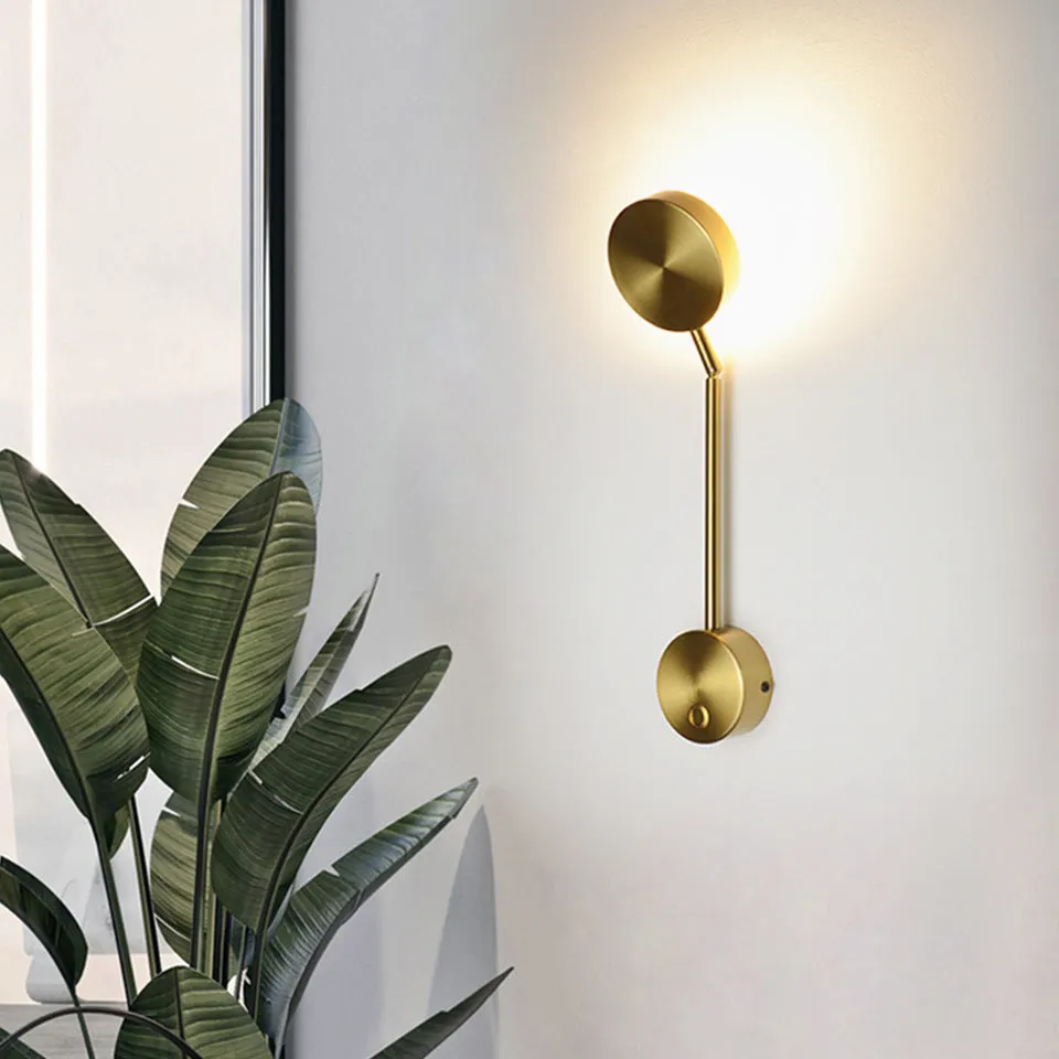 Acrylic square LED wall lamp with gold switch, 100x400mm, warm white light for bedside decoration