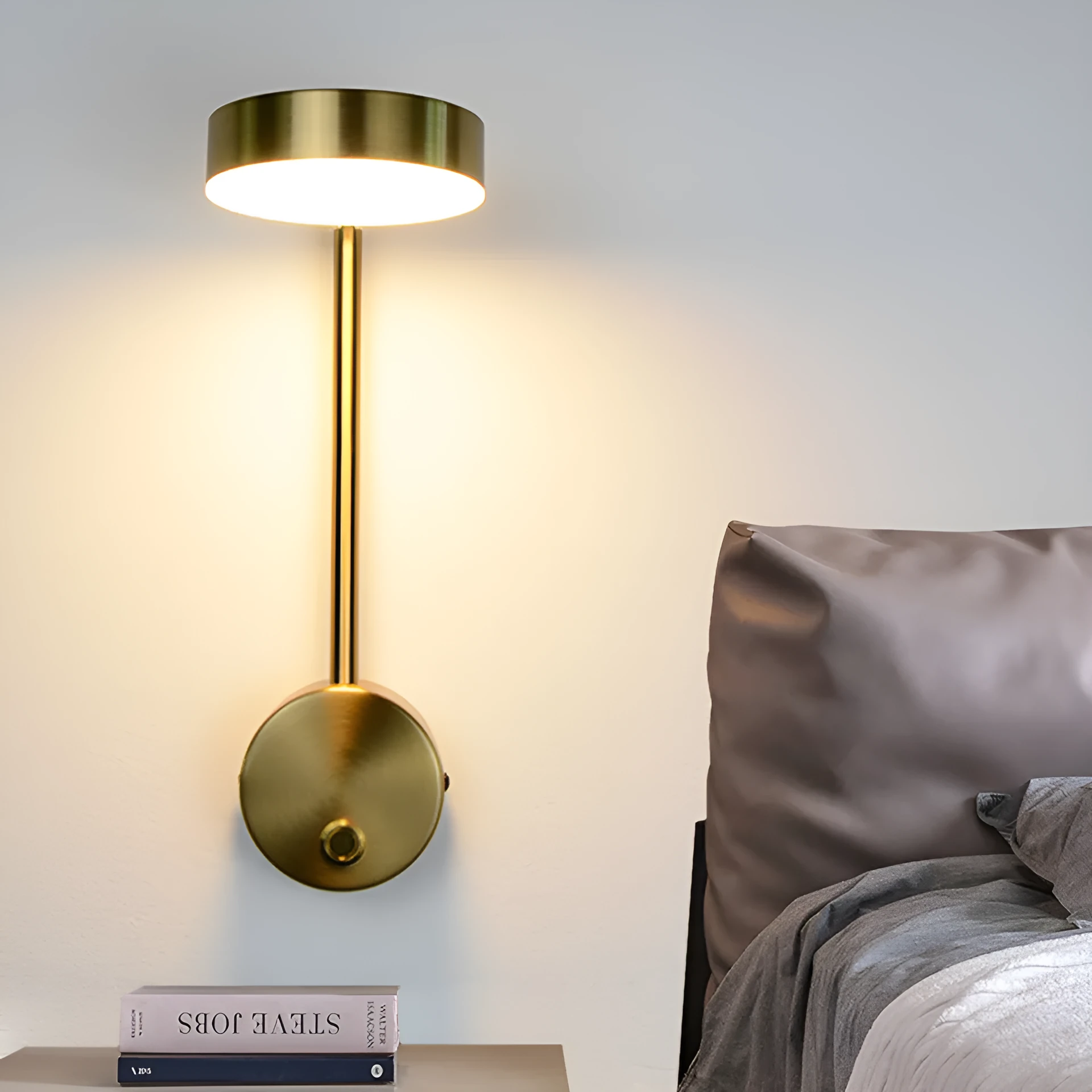 Acrylic square LED wall lamp with gold switch, 100x400mm, warm white light for bedside decoration