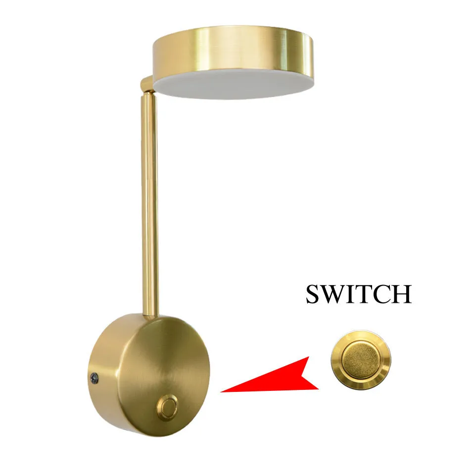 Acrylic square LED wall lamp with gold switch, 100x400mm, warm white light for bedside decoration