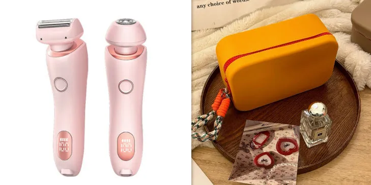 2 in 1 women's electric shaver with two cutting heads, USB rechargeable, IPX7 waterproof, in pink