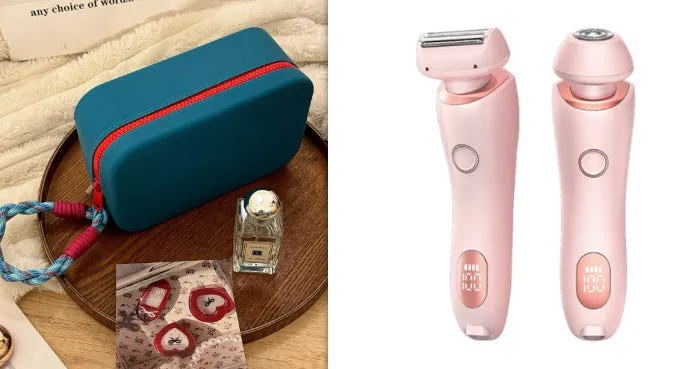 2 in 1 women's electric shaver with two cutting heads, USB rechargeable, IPX7 waterproof, in pink