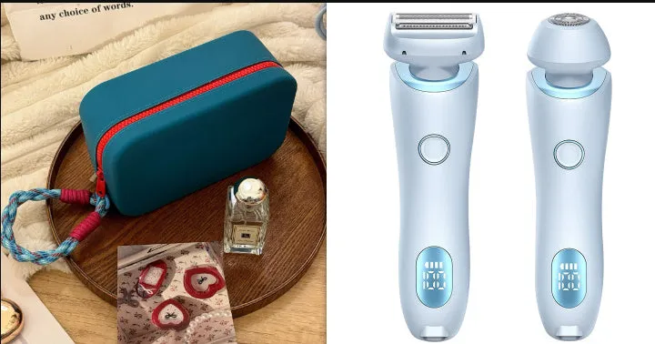 2 in 1 women's electric shaver with two cutting heads, USB rechargeable, IPX7 waterproof, in pink