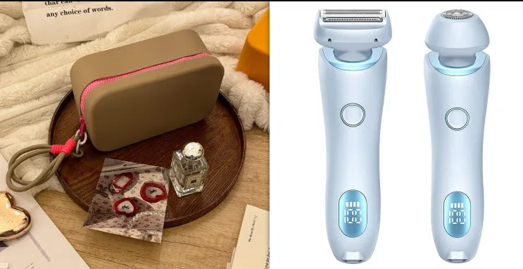 2 in 1 women's electric shaver with two cutting heads, USB rechargeable, IPX7 waterproof, in pink