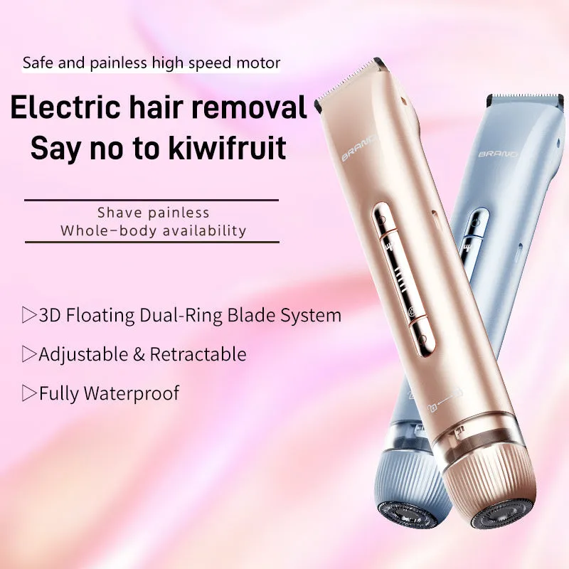 2 in 1 women's electric shaver with two cutting heads, USB rechargeable, IPX7 waterproof, in pink