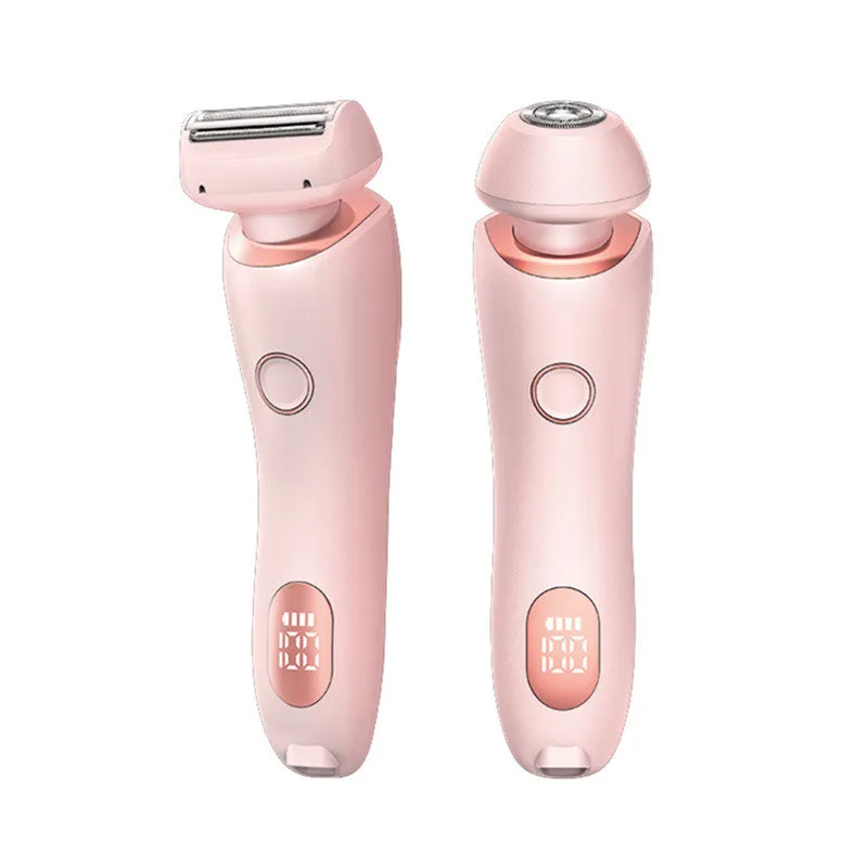 2 in 1 women's electric shaver with two cutting heads, USB rechargeable, IPX7 waterproof, in pink