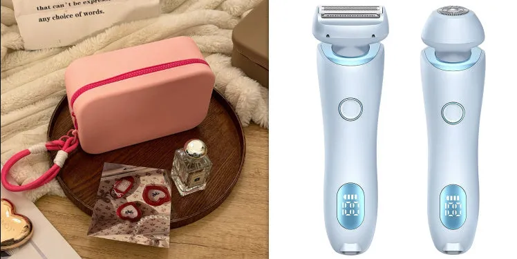 2 in 1 women's electric shaver with two cutting heads, USB rechargeable, IPX7 waterproof, in pink