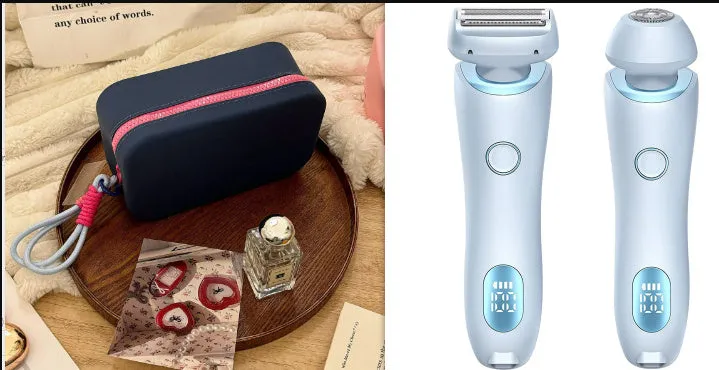 2 in 1 women's electric shaver with two cutting heads, USB rechargeable, IPX7 waterproof, in pink