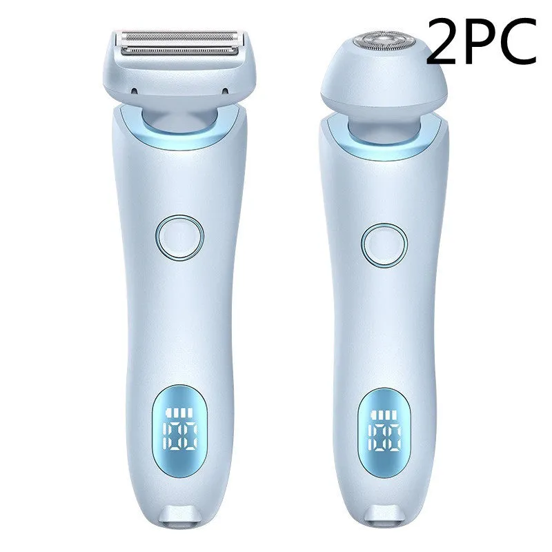 2 in 1 women's electric shaver with two cutting heads, USB rechargeable, IPX7 waterproof, in pink