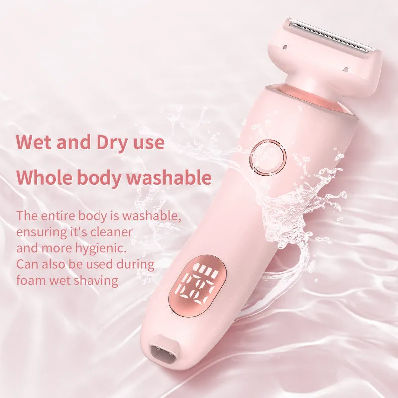 2 in 1 women's electric shaver with two cutting heads, USB rechargeable, IPX7 waterproof, in pink