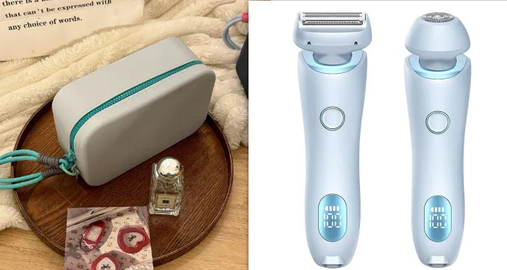 2 in 1 women's electric shaver with two cutting heads, USB rechargeable, IPX7 waterproof, in pink