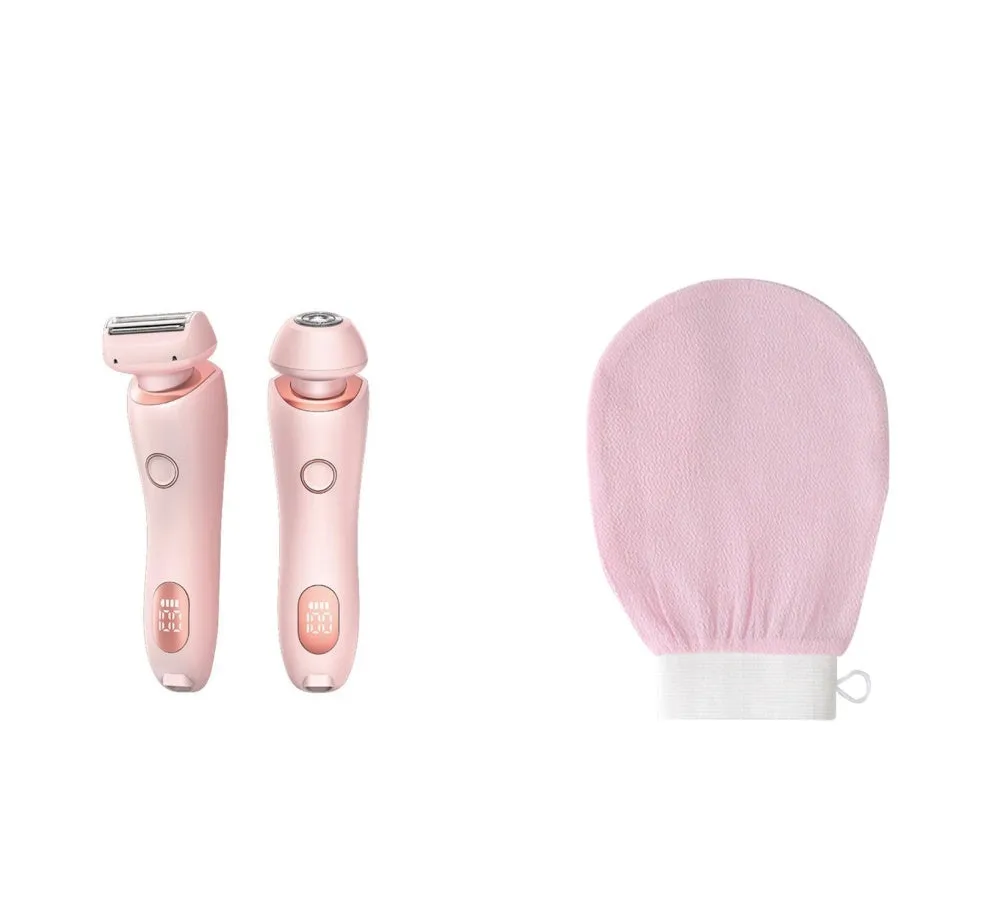 2 in 1 women's electric shaver with two cutting heads, USB rechargeable, IPX7 waterproof, in pink