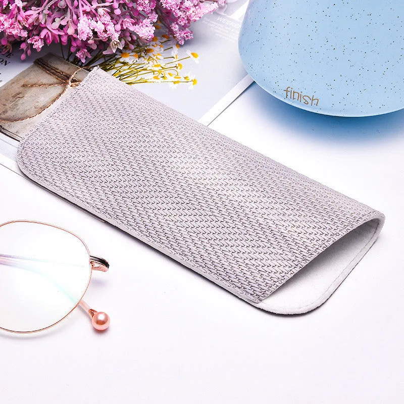 Portable PP grass glasses bag in blue, pink, and purple colours, closed design for storing glasses and sunglasses