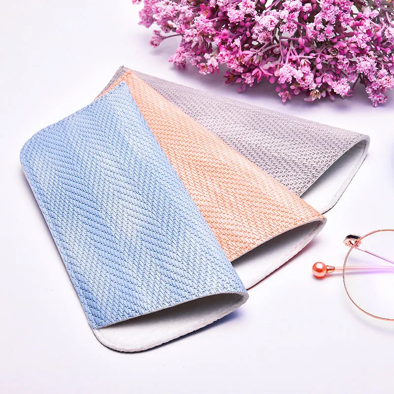 Portable PP grass glasses bag in blue, pink, and purple colours, closed design for storing glasses and sunglasses