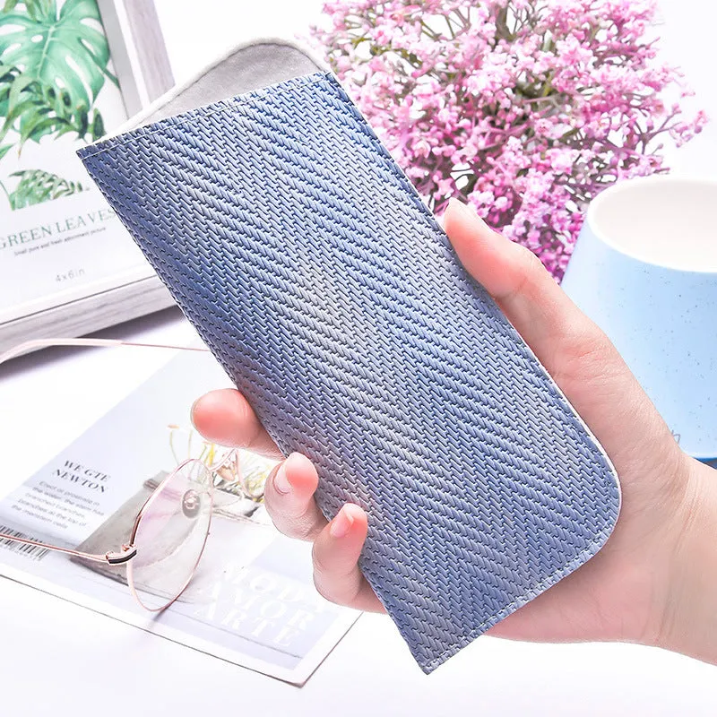 Portable PP grass glasses bag in blue, pink, and purple colours, closed design for storing glasses and sunglasses