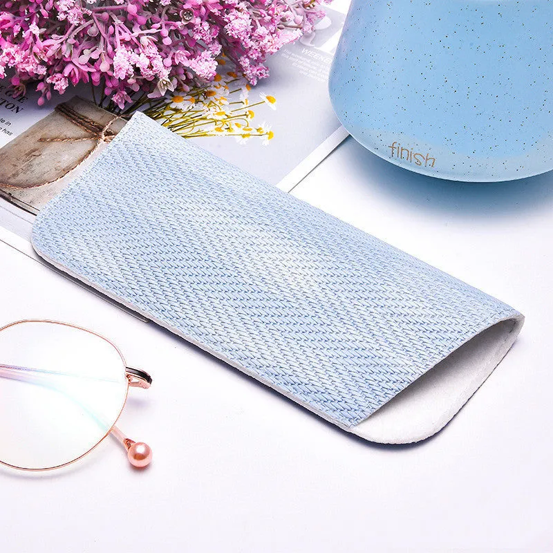 Portable PP grass glasses bag in blue, pink, and purple colours, closed design for storing glasses and sunglasses