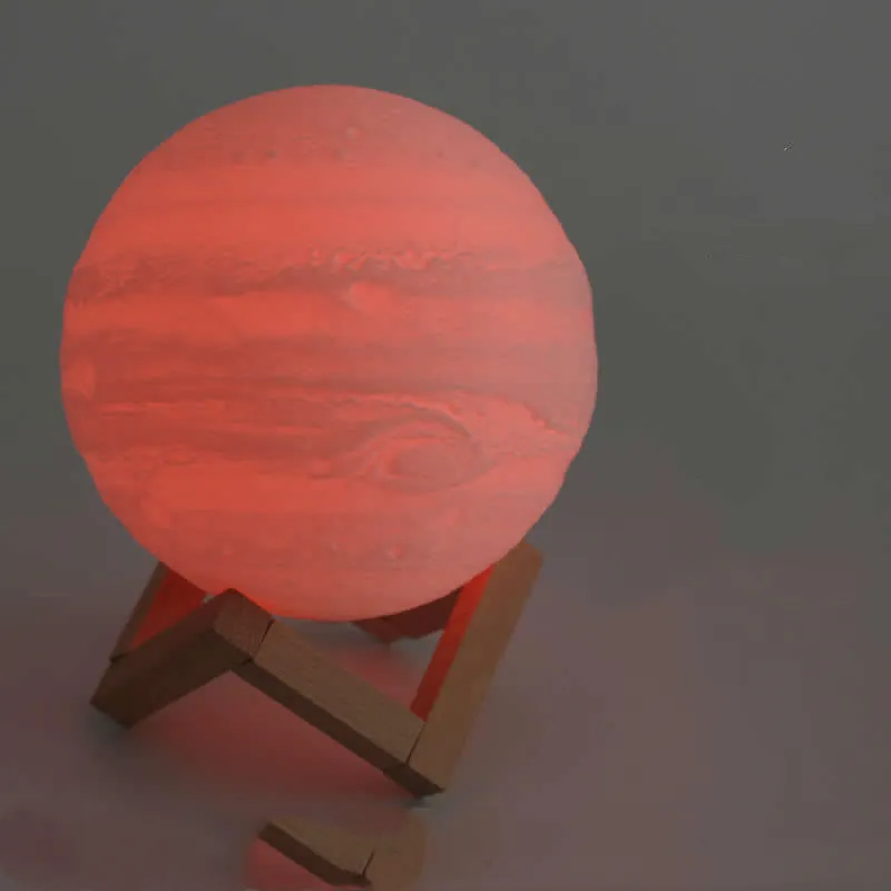 3D printed moon lamp on wooden stand showing lunar surface details with touch control ring