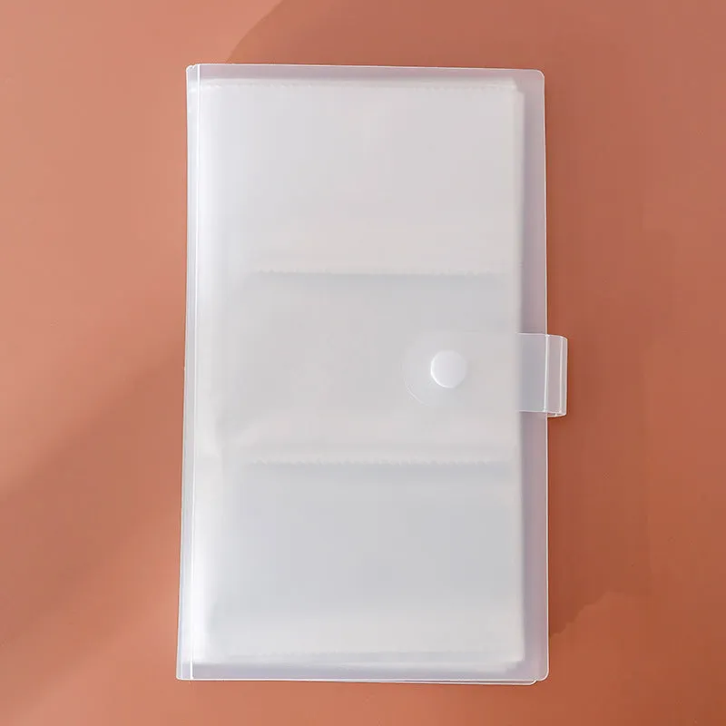 White frosted plastic business card booklet holder with multiple pockets