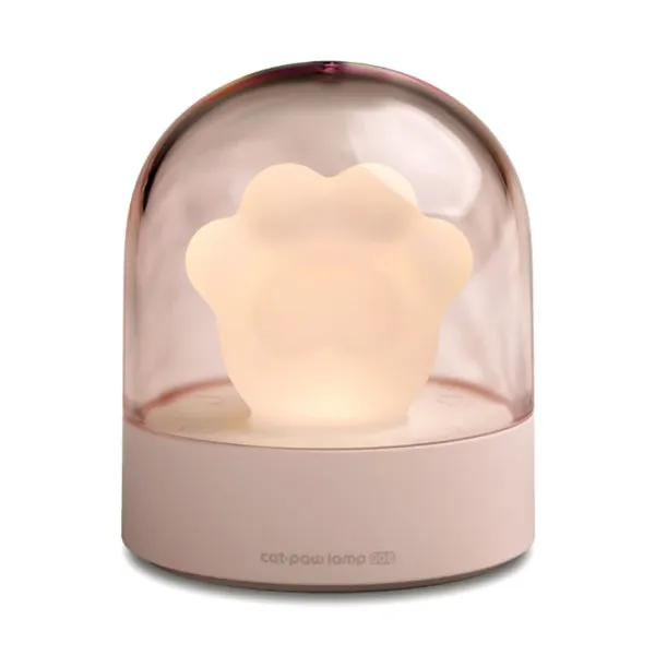 Grey and pink cat paw shaped USB rechargeable night light with rotating dynamic lighting