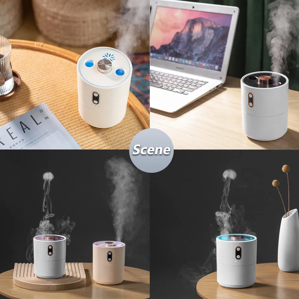Jellyfish Spirit white desktop air purifying humidifier with USB cable and 450ml water tank on desk