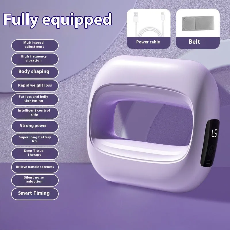 Mini fitness massage gun with LED screen in blue, showing three speed gears