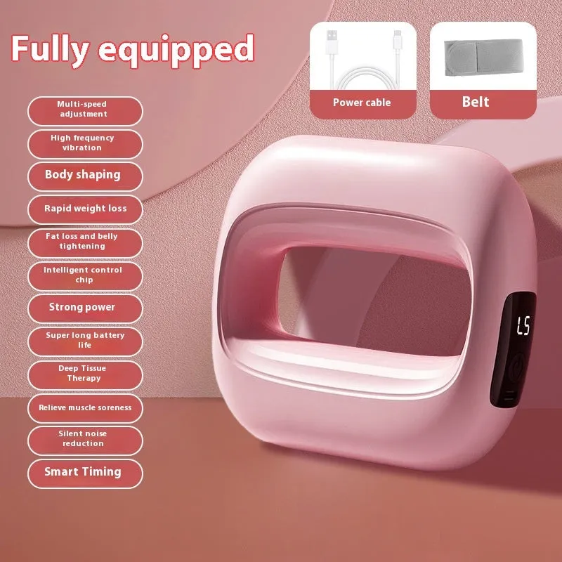 Mini fitness massage gun with LED screen in blue, showing three speed gears
