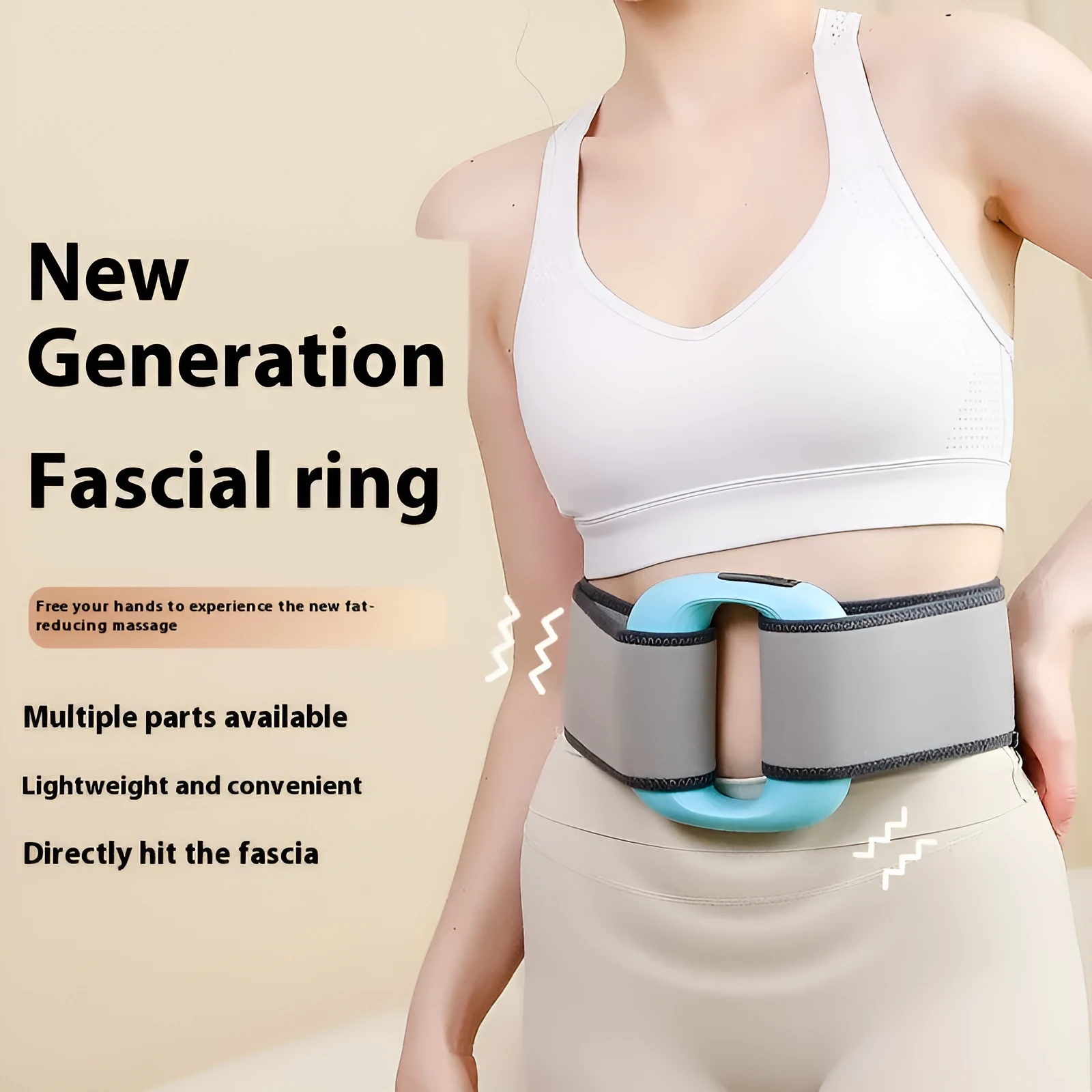 Mini fitness massage gun with LED screen in blue, showing three speed gears