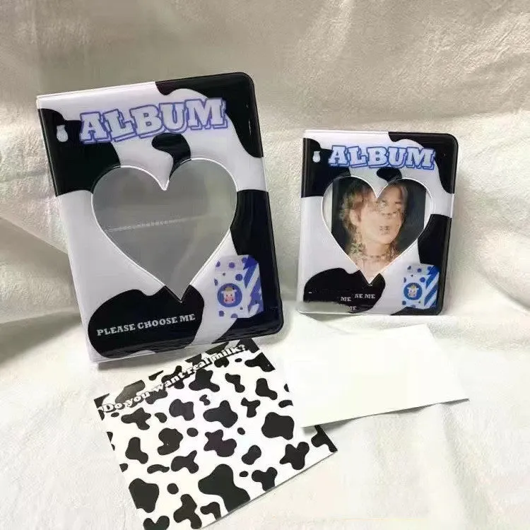Mini cow PP cover photo album with cartoon cow design holding 64 cards