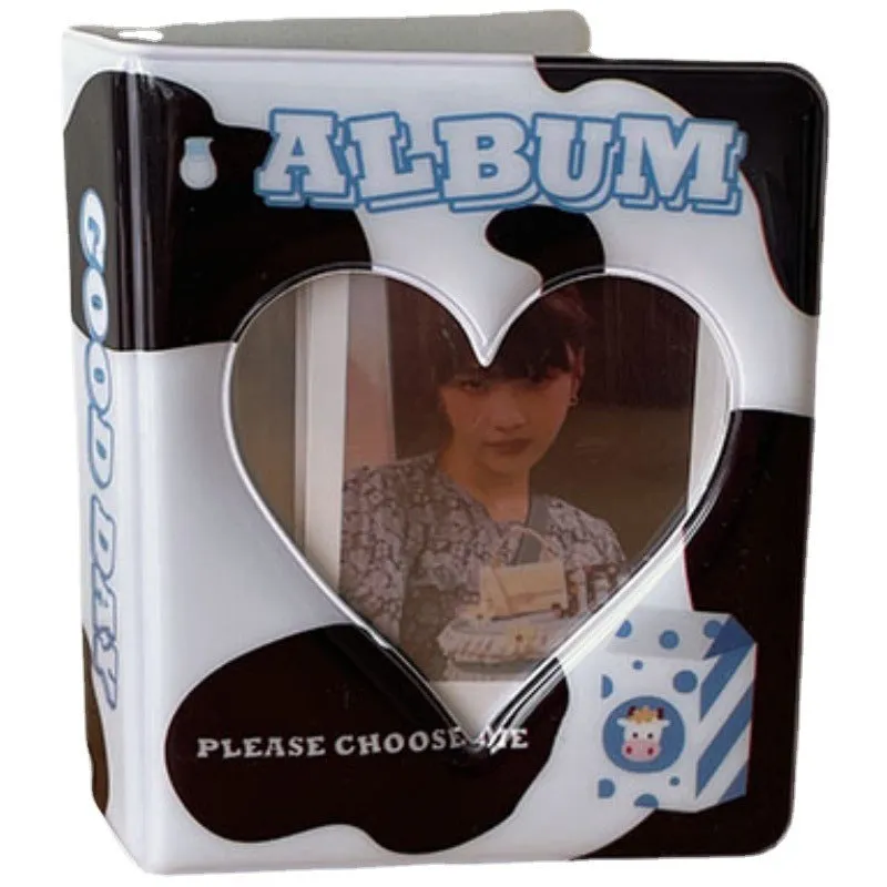 Mini cow PP cover photo album with cartoon cow design holding 64 cards