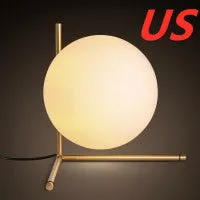 Glass ball table lamp with right angle shade and socket power cord