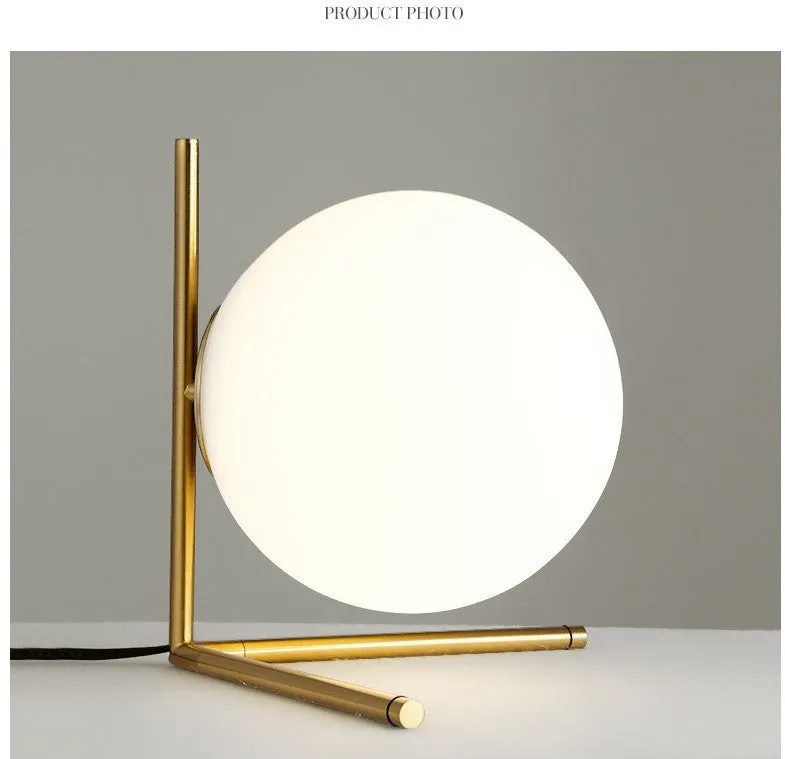 Glass ball table lamp with right angle shade and socket power cord
