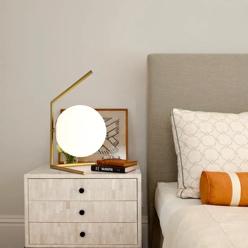 Glass ball table lamp with right angle shade and socket power cord