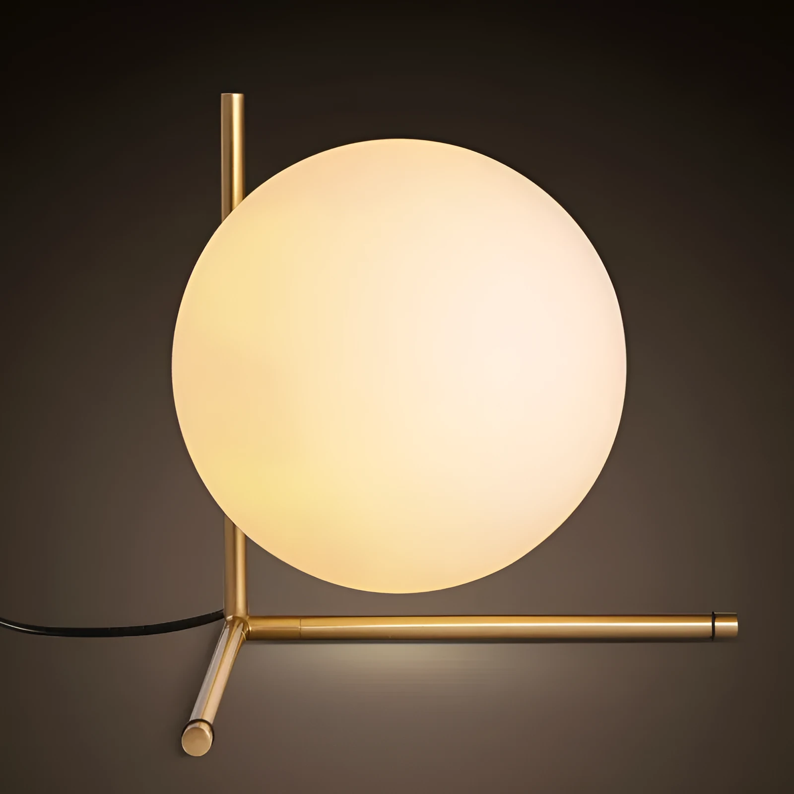 Glass ball table lamp with right angle shade and socket power cord