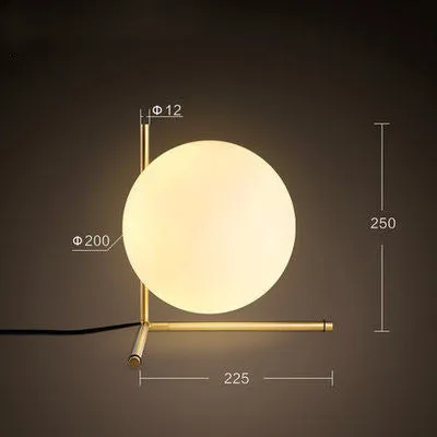Glass ball table lamp with right angle shade and socket power cord