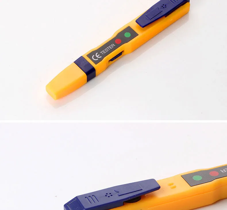 Yellow ABS multifunctional induction test pen with three-speed adjustment and LED indicators on grey background