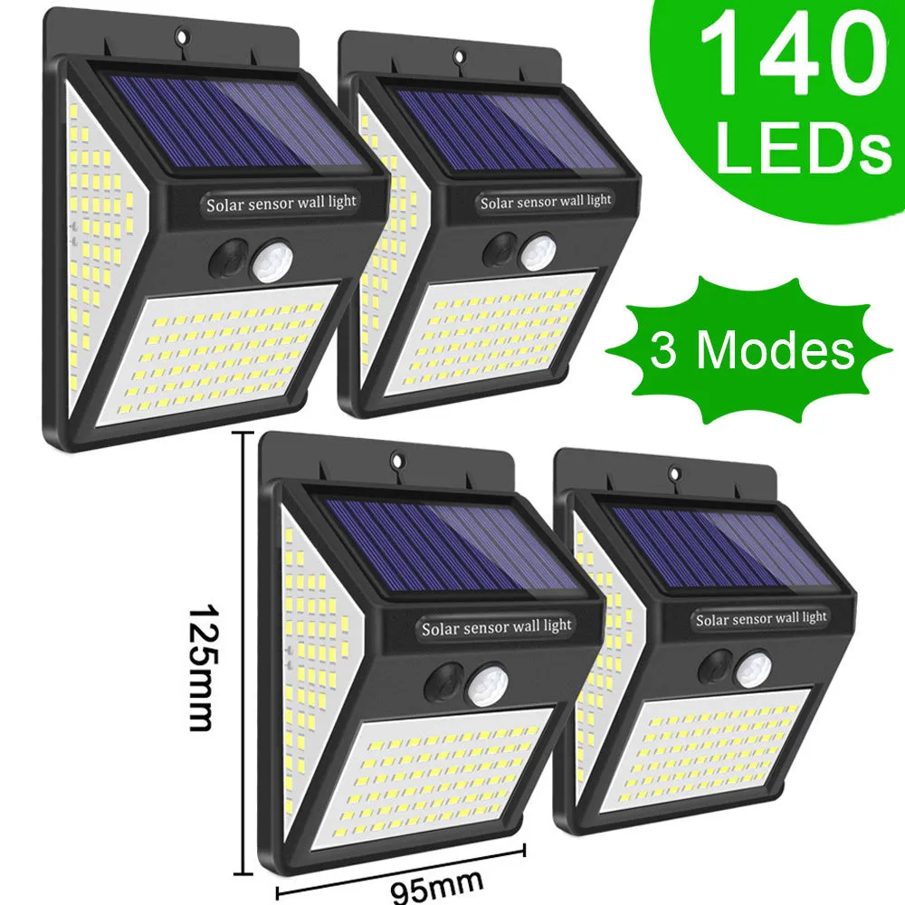 3-mode 140 LED solar security light with motion sensor in acrylic casing for outdoor garden use