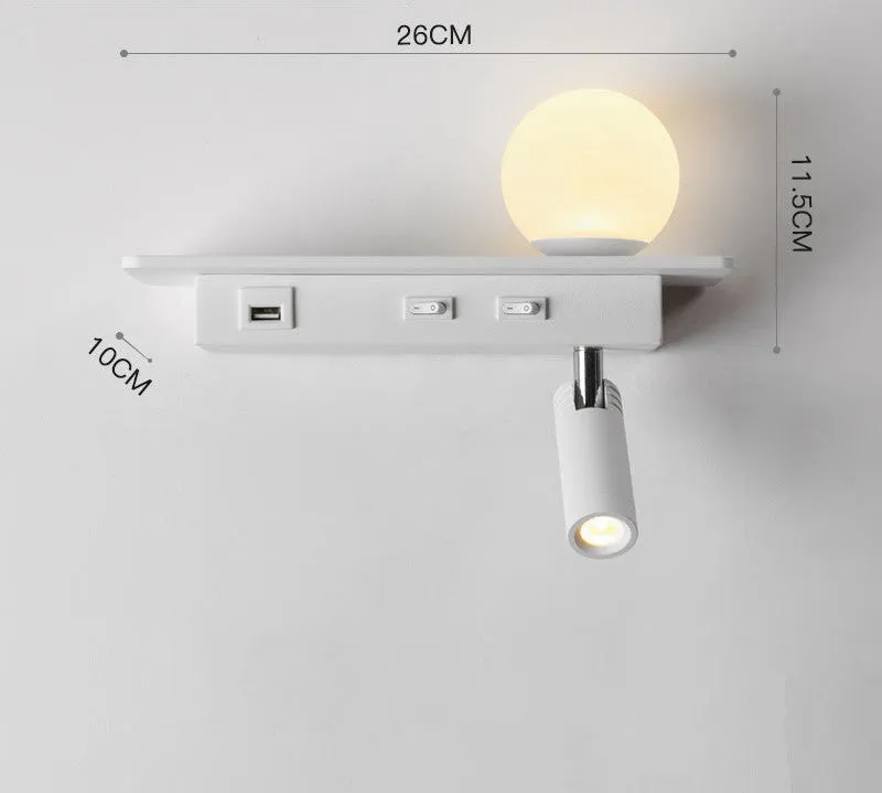 Bedside lamp with USB port shelf acrylic body PMMA lampshade wall-mounted modern design warm light