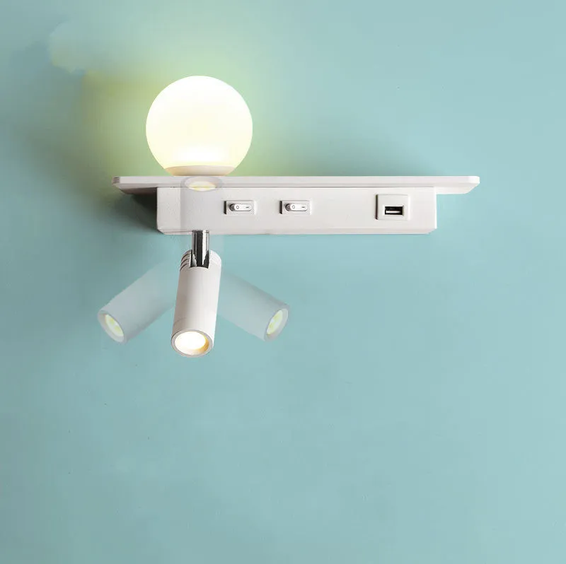 Bedside lamp with USB port shelf acrylic body PMMA lampshade wall-mounted modern design warm light