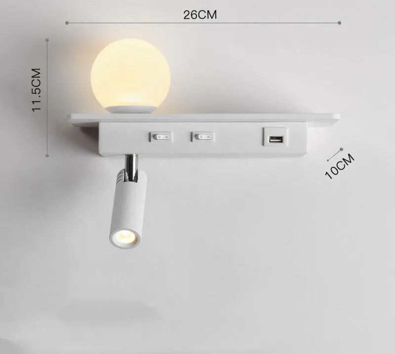 Bedside lamp with USB port shelf acrylic body PMMA lampshade wall-mounted modern design warm light